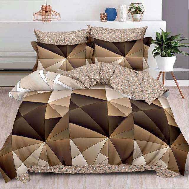 Lenjerie 6 piese din Bumbac Finet, model Geo Brown 235 x 240