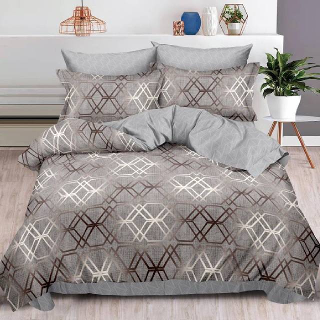 Lenjerie 6 piese din Bumbac Finet, model Geo Grey 235 x 240