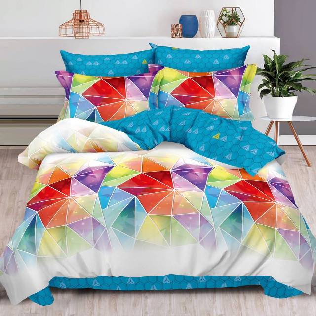 Lenjerie 6 piese din Bumbac Finet, model Geo Rainbow 235 x 240