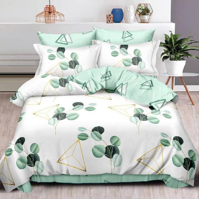 Lenjerie 6 piese din Bumbac Finet, model Green Leaf 235 x 240