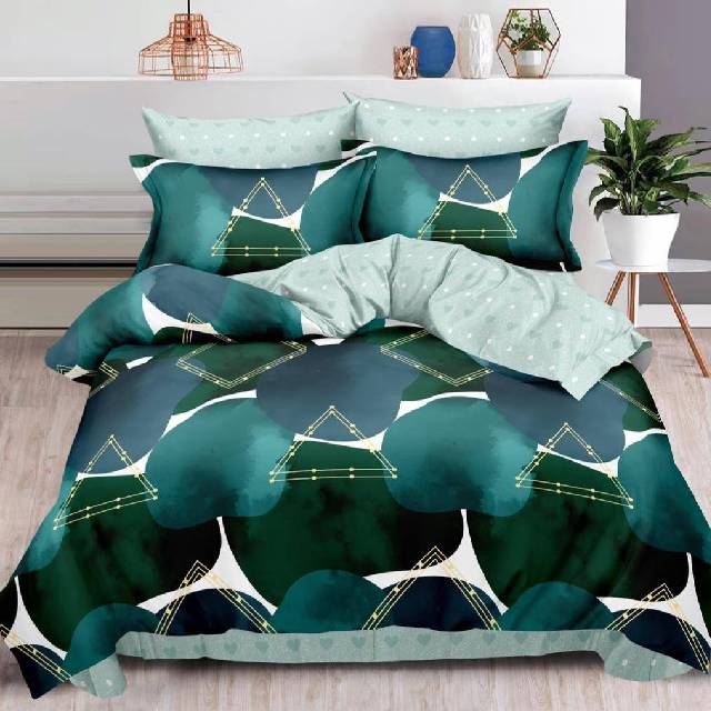 Lenjerie 6 piese din Bumbac Finet, model Green Bubble 235 x 240