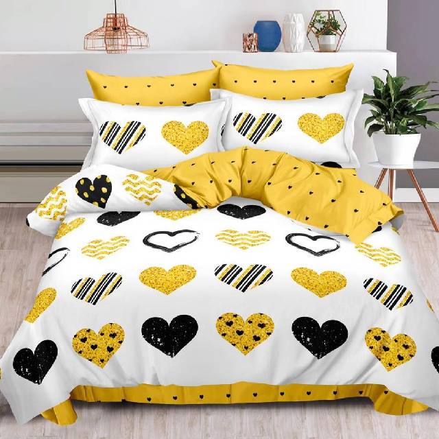 Lenjerie 6 piese din Bumbac Finet, model Hearts Yellow 235 x 240