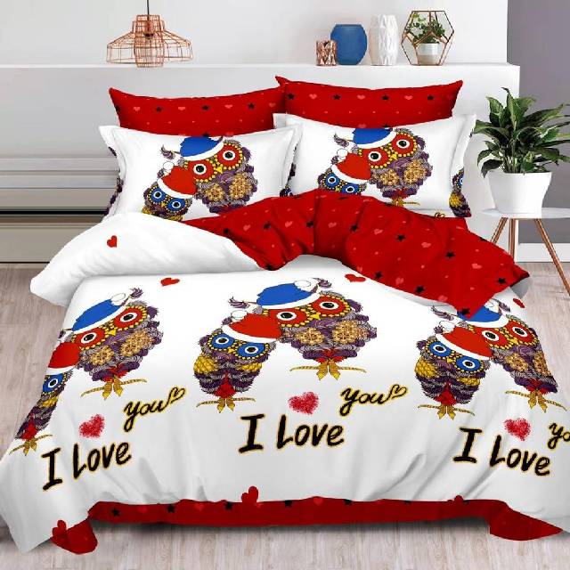 Lenjerie 6 piese din Bumbac Finet, model I love you owls 235 x 240