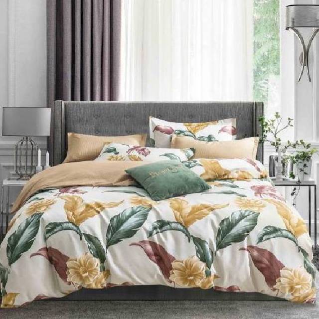 Lenjerie 6 piese din Bumbac Finet, model Green Leafs 235 x 240