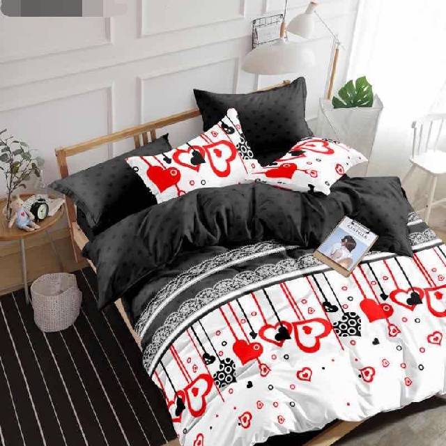 Lenjerie 6 piese din Bumbac Finet, model Inimi Black 235 x 240