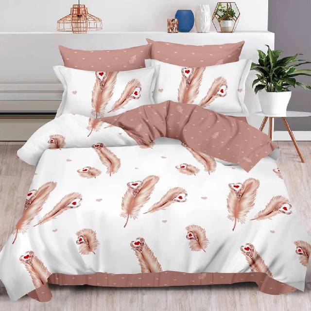 Lenjerie 6 piese din Bumbac Finet, model Heart Feather 235 x 240