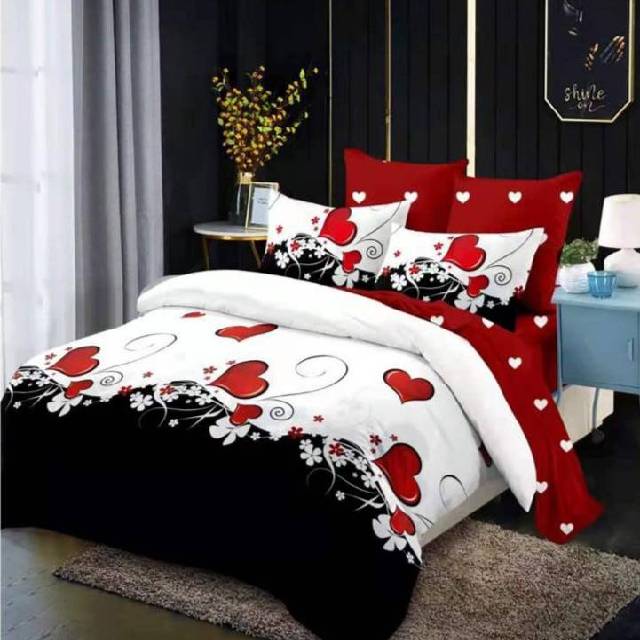 Lenjerie 6 piese din Bumbac Finet, model Inimi Red 235 x 240