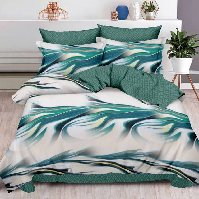 Lenjerie 6 piese din Bumbac Finet, model Green Marble 235 x 240