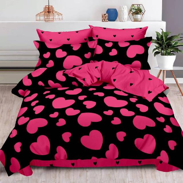 Lenjerie 6 piese din Bumbac Finet, model Heart Fucsia 235 x 240