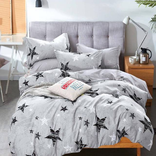 Lenjerie 6 piese din Bumbac Finet, model Grey Stars 235 x 240