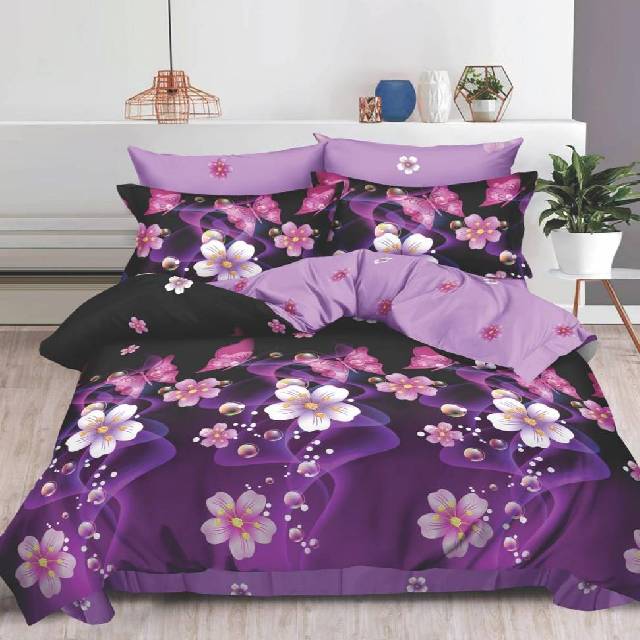 Lenjerie 6 piese din Bumbac Finet, model Mauve Flowers 235 x 240
