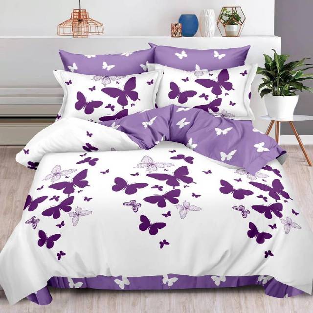 Lenjerie 6 piese din Bumbac Finet, model Mauve Butterflies 235 x 240