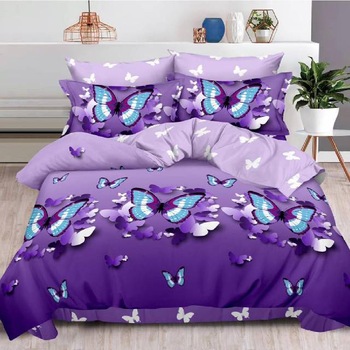 Lenjerie 6 piese din Bumbac Finet, model Mauve Butterfly 235 x 240 Lenjerie 6 piese din Bumbac Finet, model Mauve Butterfly 235 x 240