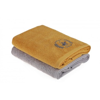 Set 2 prosoape 70x140cm bumbac 100%, Beverly Hills Polo Club, 402 - Mustard, Light Grey Set 2 prosoape 70x140cm bumbac 100%, Beverly Hills Polo Club, 402 - Mustard, Light Grey
