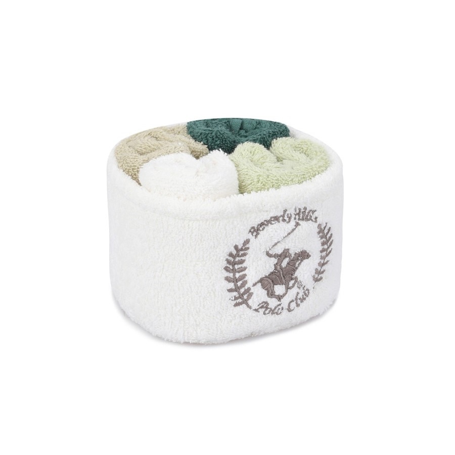 Set 4 prosoape bumbac 100%, dimensiune 30x30 cm, Beverly Hills Polo Club, Wash 12 Green Dark Green White Beige