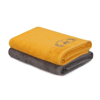 Set 2 prosoape 70x140cm bumbac 100%, Beverly Hills Polo Club, 402 - Mustard, Dark Grey Set 2 prosoape 70x140cm bumbac 100%, Beverly Hills Polo Club, 402 - Mustard, Dark Grey