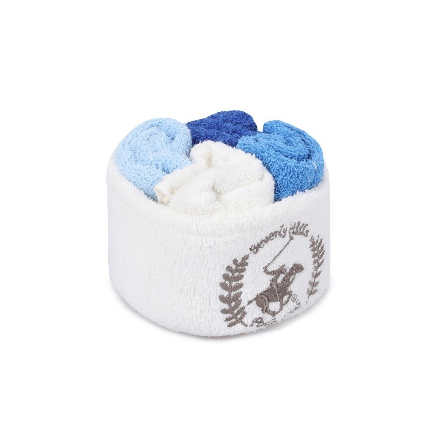 Set 4 prosoape bumbac 100%, dimensiune 30x30 cm, Beverly Hills Polo Club, Wash 6 White Turquoise Blue Dark Blue