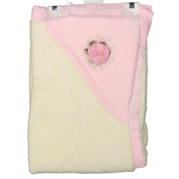 Patura multifunctionala Coccoo Bebe cu gluga, cu captuseala, roz, trandafir, 90 x 100 cm