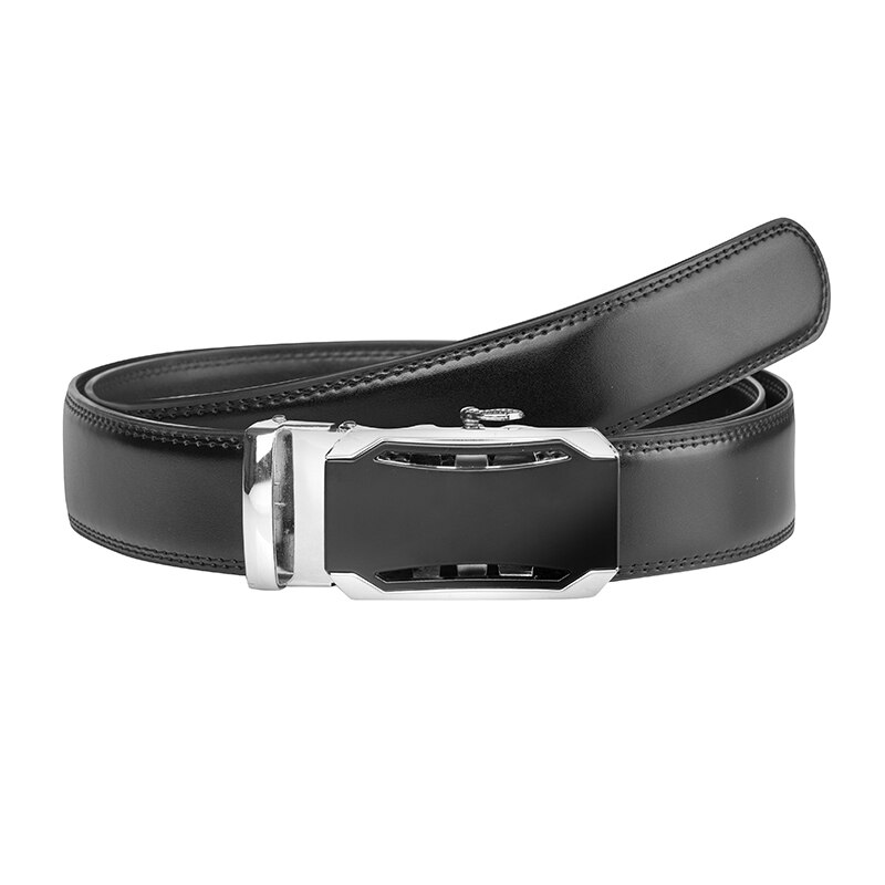 Curea din piele naturala, Silver Flame, SFB01L, Negru, 115 cm