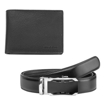 Set curea si portofel din piele naturala, Silver Flame, SFS-014L, Negru Set curea si portofel din piele naturala, Silver Flame, SFS-014L, Negru