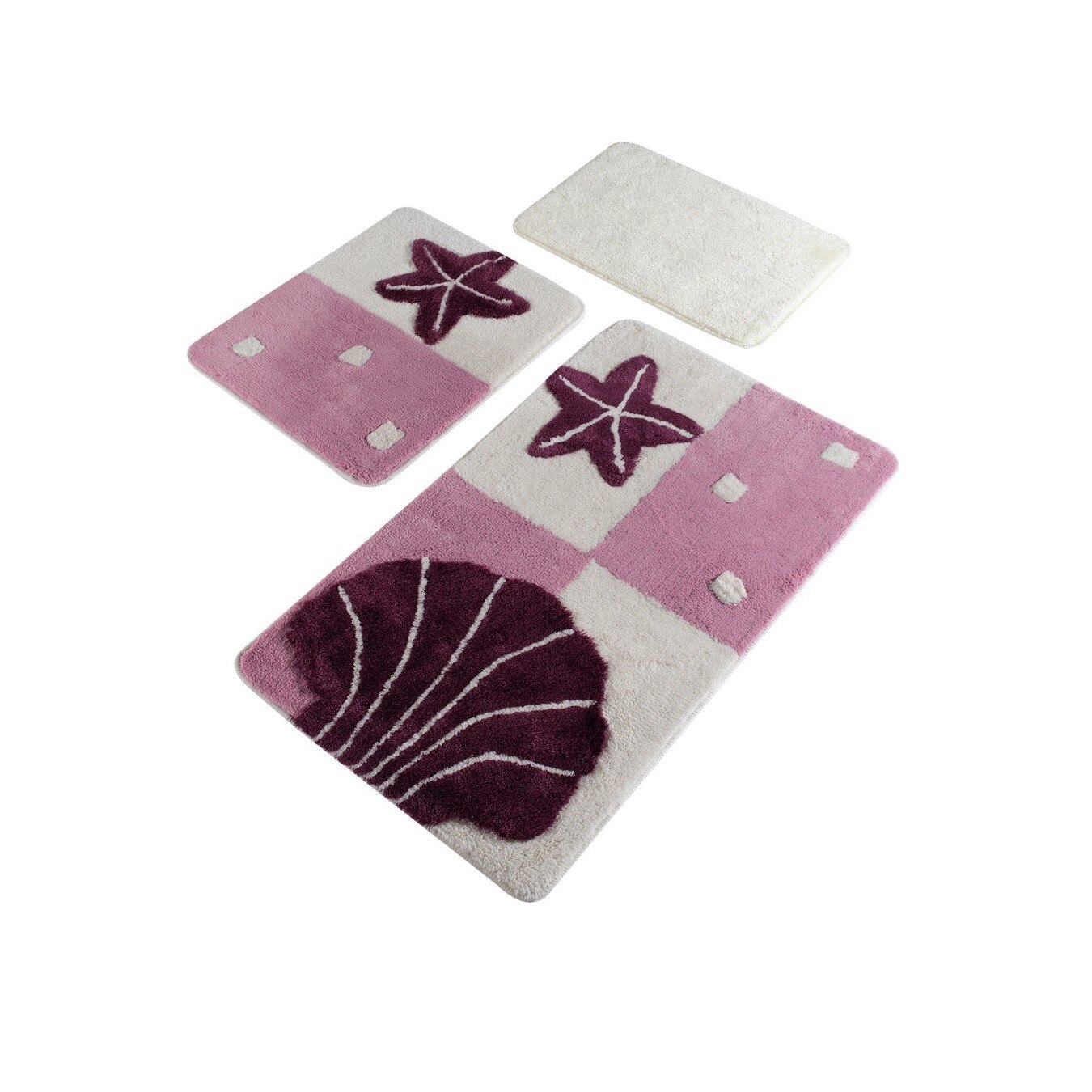 Set 3 covorase baie acril, 60x100cm, 50x60 cm, 40x60 cm, Chilai Home, Deniz Yildizi - Lilac