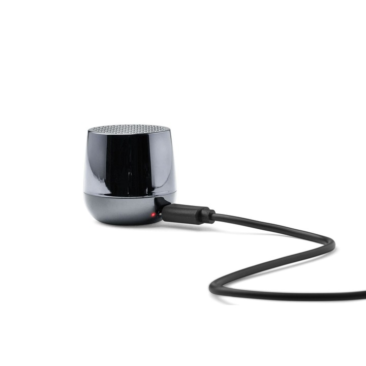 Boxa portabila Lexon, Mino+, conectare Bluetooth, functie hands-free, functie telecomanda pentru selfie-uri, incarcare wireless/USB-C, design mini, gri metalic