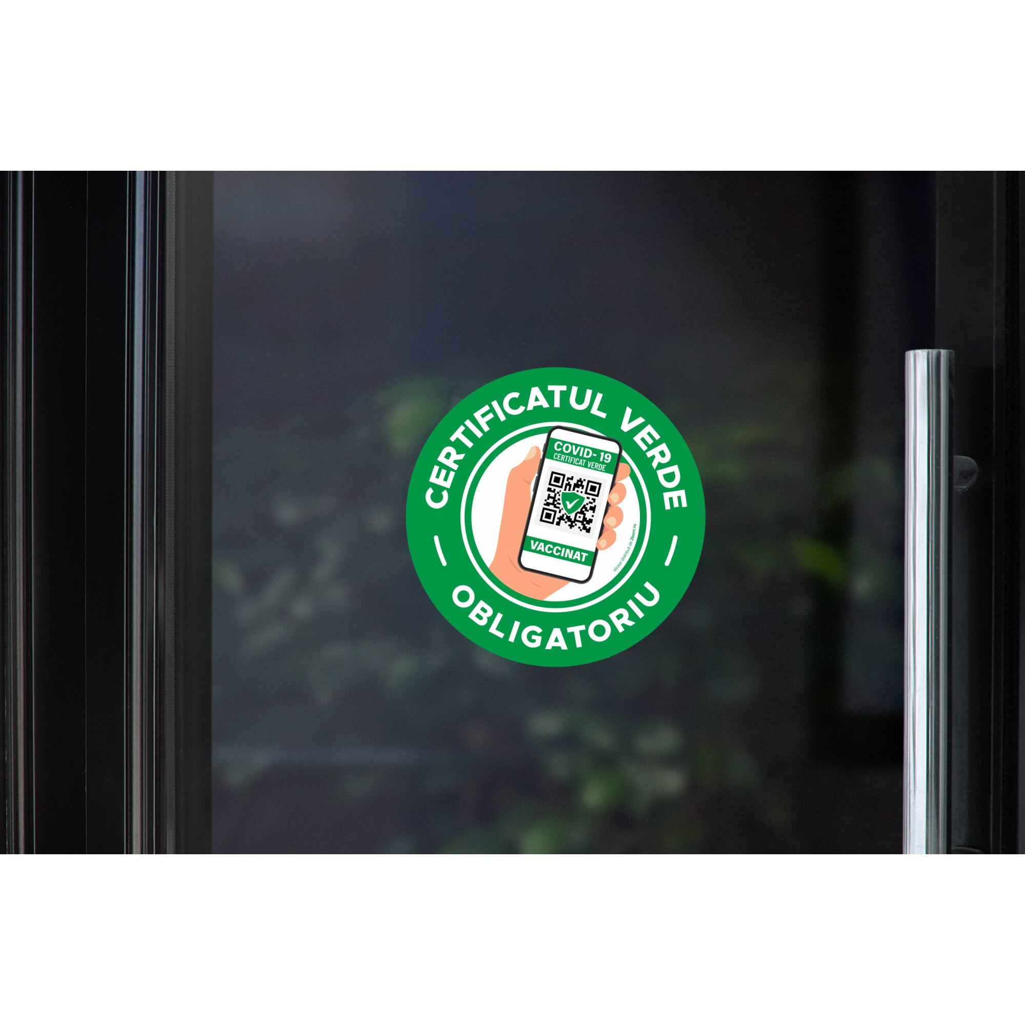 Autocolant Info Distantare Covid 19 Certificatul Verde Obligatoriu Cerc Verde 20 X 20 Cm Emag Ro