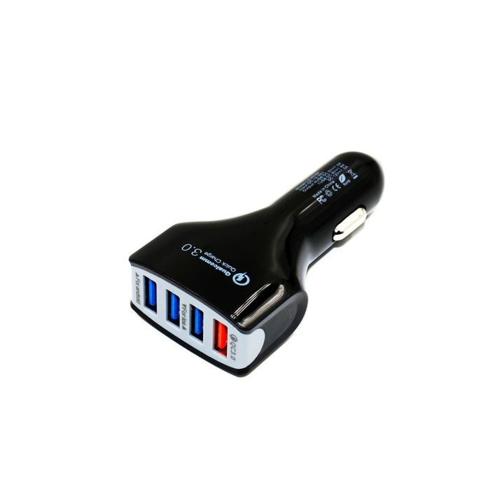 Incarcator auto Qualcomm 3.0, 4 porturi USB, Negru