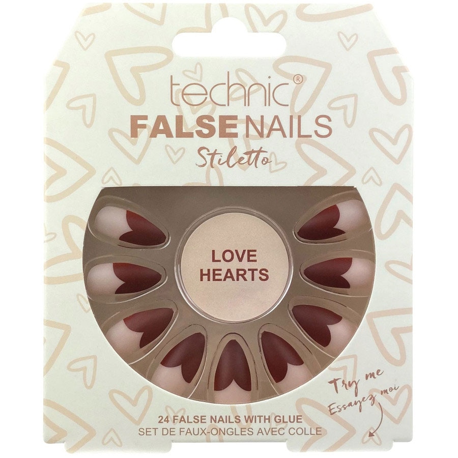 Set 24 Unghii False cu adeziv inclus Technic False Nails, Stiletto, Love Hearts