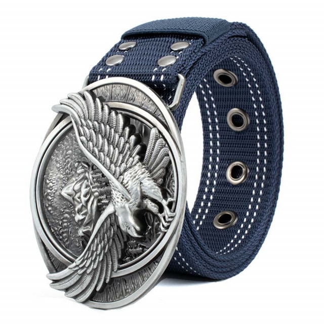 Curea centura Pufo Wild Eagle pentru barbati 3.8 x 123 cm, albastru
