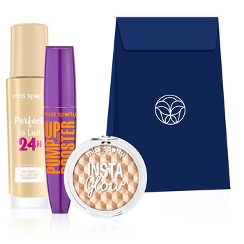 Set Cadou Miss Sporty: Fard sprancene Studio Eyebrow kit, 001 Medium Brown, 2.4 g + Fond de ten Perfect to Last 24H, 200 Beige, 30 ml + Pudra Iluminatoare Insta Glow 101 Golden Glow, 5 g Set Cadou Miss Sporty: Fard sprancene Studio Eyebrow kit, 001 Medium Brown, 2.4 g + Fond de ten Perfect to Last 24H, 200 Beige, 30 ml + Pudra Iluminatoare Insta Glow 101 Golden Glow, 5 g