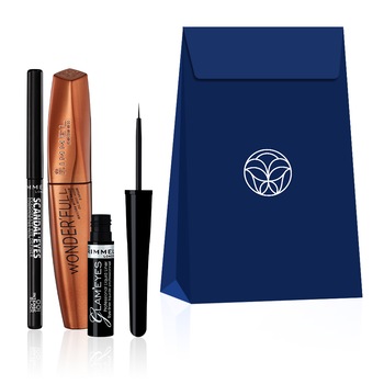 Set Cadou Rimmel: Mascara Wonder'full Argan 001 Black, 11 ml + Tus de ochi lichid Glam'Eyes Professional 001 Black Glamour, 3.5 ml + Creion de ochi Scandal'eyes 001 Intense Black, 4.37 g Set Cadou Rimmel: Mascara Wonder'full Argan 001 Black, 11 ml + Tus de ochi lichid Glam'Eyes Professional 001 Black Glamour, 3.5 ml + Creion de ochi Scandal'eyes 001 Intense Black, 4.37 g