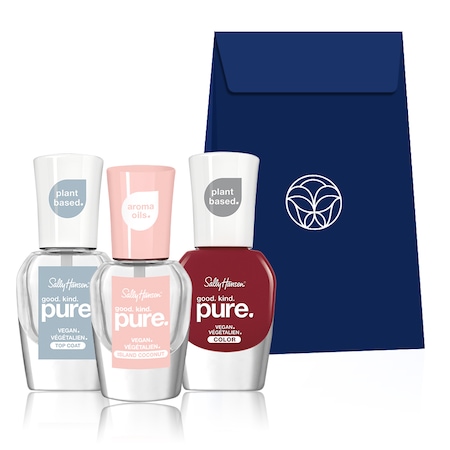 Set Cadou Sally Hansen: Lac de unghii Good Kind Pure 101 Base/Top Coat, 10 ml + Tratament de unghii Good Kind Pure, Nourishing Coconut Oil, 10 ml + Lac de unghii Good Kind Pure 320 Cherry amore, 10 ml