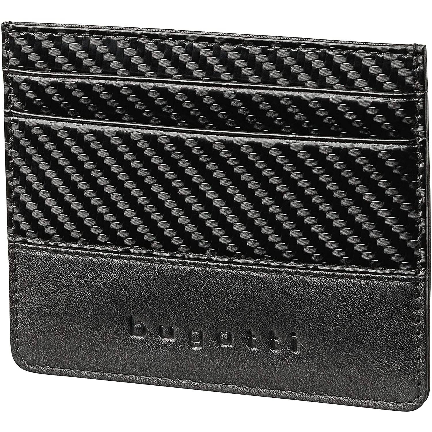 Suport carduri BUGATTI, Comet, piele neagra, compartimente multiple, protectie RFID