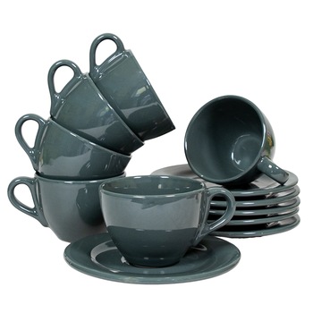 Set 6 cesti cu farfurie pentru cafea, Cesiro, 160 ml, Gri Inchis Set 6 cesti cu farfurie pentru cafea, Cesiro, 160 ml, Gri Inchis