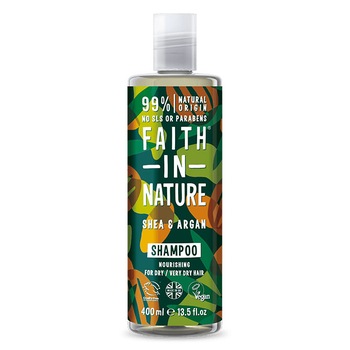 Sampon natural hranitor cu unt de shea si ulei de argan pentru par uscat, Faith in Nature, 400 ml Sampon natural hranitor cu unt de shea si ulei de argan pentru par uscat, Faith in Nature, 400 ml