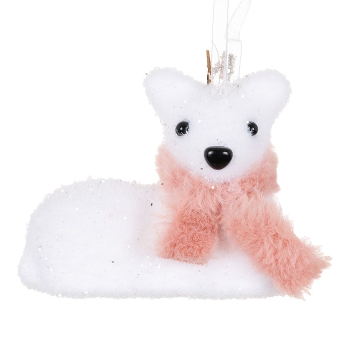 Ornament pentru brad de Craciun Shopiens® din spuma, Cerb cu Fular Roz, 9 cm