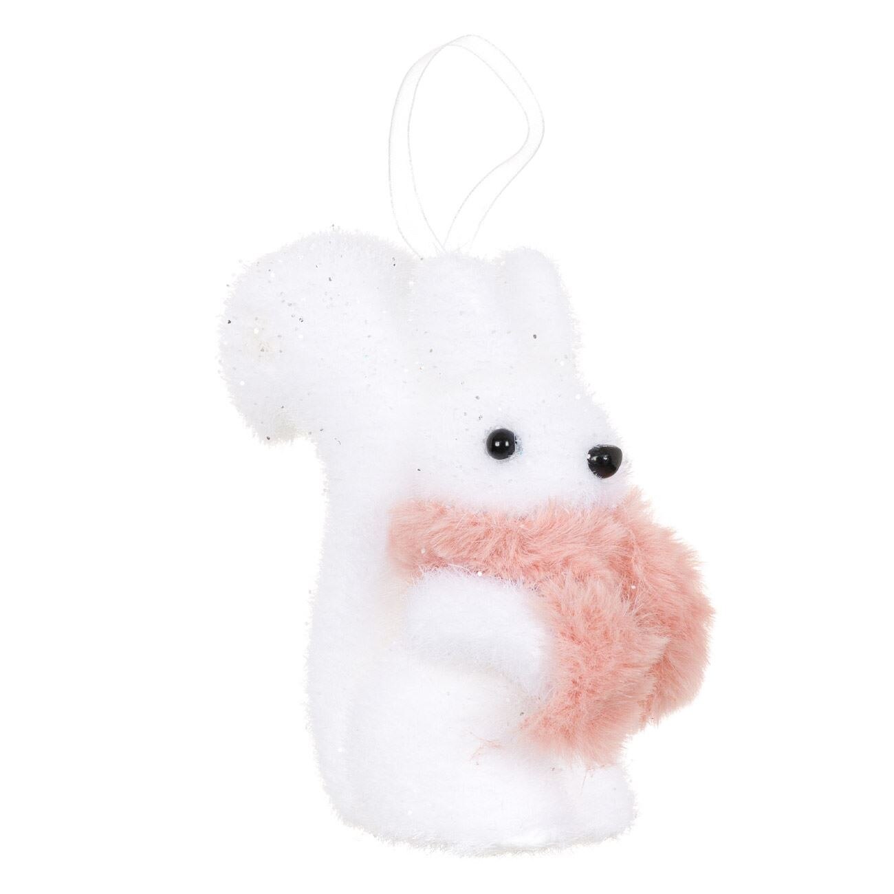 Figurina agatatoare de Craciun tip veverita, Marbest Grand Shop, alb/roz, 13 cm