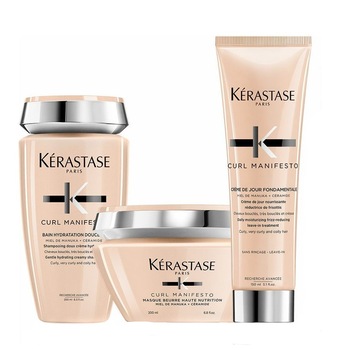 Set pentru ingrijirea parului cret, Kerastase Curl Manifesto, Sampon 250 ml, Masca 200 ml, Crema cu Protectie Termica 150 ml Set pentru ingrijirea parului cret, Kerastase Curl Manifesto, Sampon 250 ml, Masca 200 ml, Crema cu Protectie Termica 150 ml