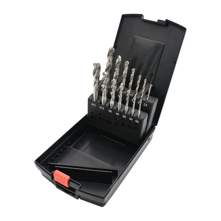 Set Burghie DIN 338, HSS Rectificat, Tarozi masina Elicoidali DIN 371-376, HSS,14 piese