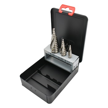 Set Burghie in trepte canale elicoidale, HSS RECTIFICAT, 3 piese Set Burghie in trepte canale elicoidale, HSS RECTIFICAT, 3 piese