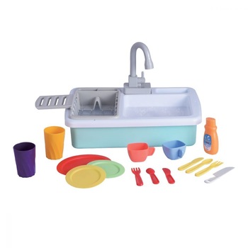 Chiuveta de bucatarie cu sistem de reciclare a apei, robinet functional, suport pentru uscarea vaselor, pentru copii Chiuveta de bucatarie cu sistem de reciclare a apei, robinet functional, suport pentru uscarea vaselor, pentru copii