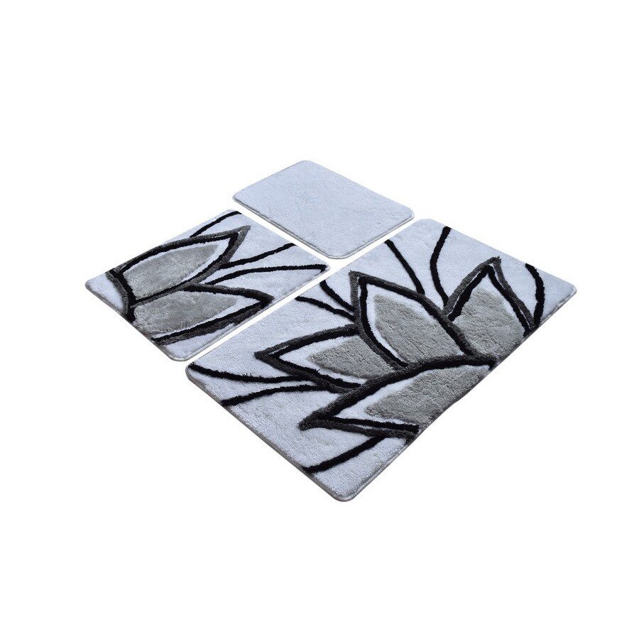 Set 3 covorase baie acril, 60x100cm, 50x60 cm, 40x60 cm, Chilai Home, Lotus - Grey