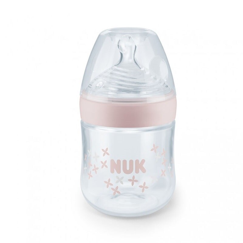 Biberon din polipropilena cu tetina din silicon NUK Nature Sense 150 ml 743695R, Roz 0-6 luni