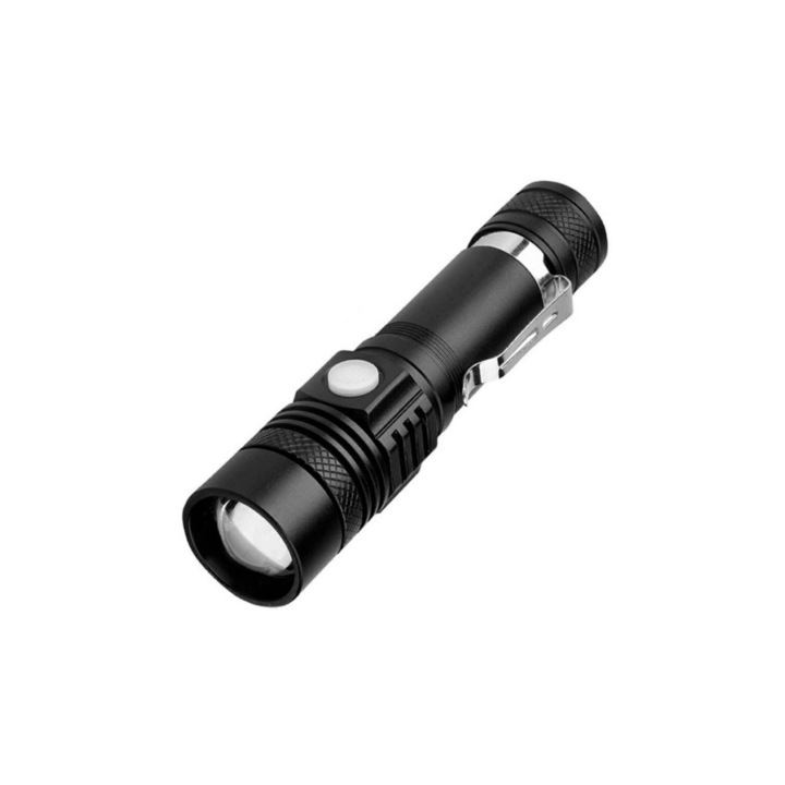 Акумулаторно фенерче за увеличение с микро USB кабел и батерия, телескопично, черно