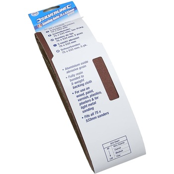 Set 5 benzi slefuitor cu banda, 75 x 533mm,mix grit 40, 60, 80, 120 Silverline Set 5 benzi slefuitor cu banda, 75 x 533mm,mix grit 40, 60, 80, 120 Silverline
