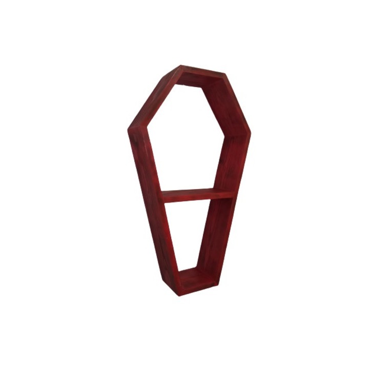 Raft de perete din lemn, Coffin, 37x65x11.4 cm, rosu