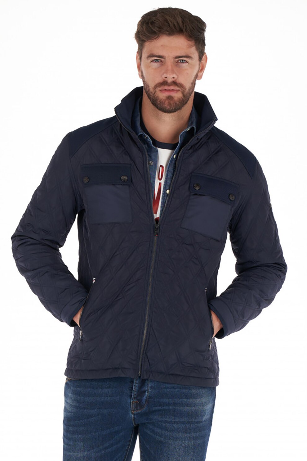 Lee Cooper, Jacheta usoara cu vatelina si fermoar, Bleumarin, 2XL