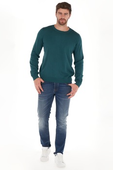 Kenvelo, Pulover cu decolteu la baza gatului si model uni, Verde englez Kenvelo, Pulover cu decolteu la baza gatului si model uni, Verde englez