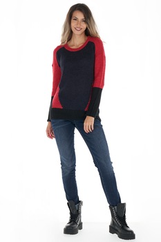 Lee Cooper, Pulover tricotat cu maneci cazute, Bleumarin/Rosu/Negru Lee Cooper, Pulover tricotat cu maneci cazute, Bleumarin/Rosu/Negru